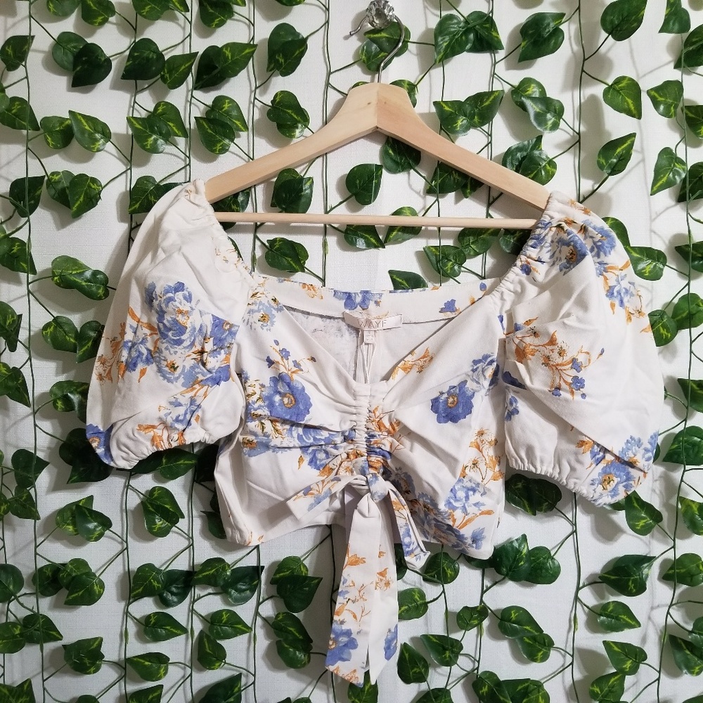 WAYF Cesena Puff Sleeve Crop Tie Top